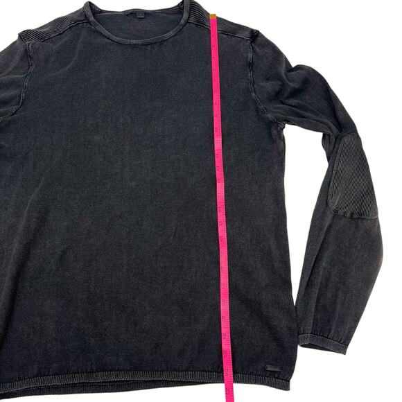 John Varvatos Mens Black Acid Wash Burnout Elbow Patch Cotton Sweater Sz L - Picture 8 of 10